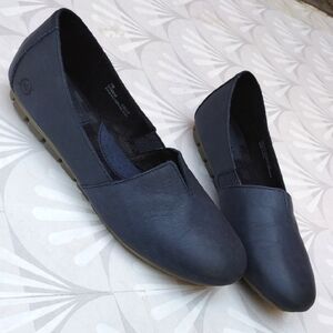 Born Navy Leather Slip-On Flats